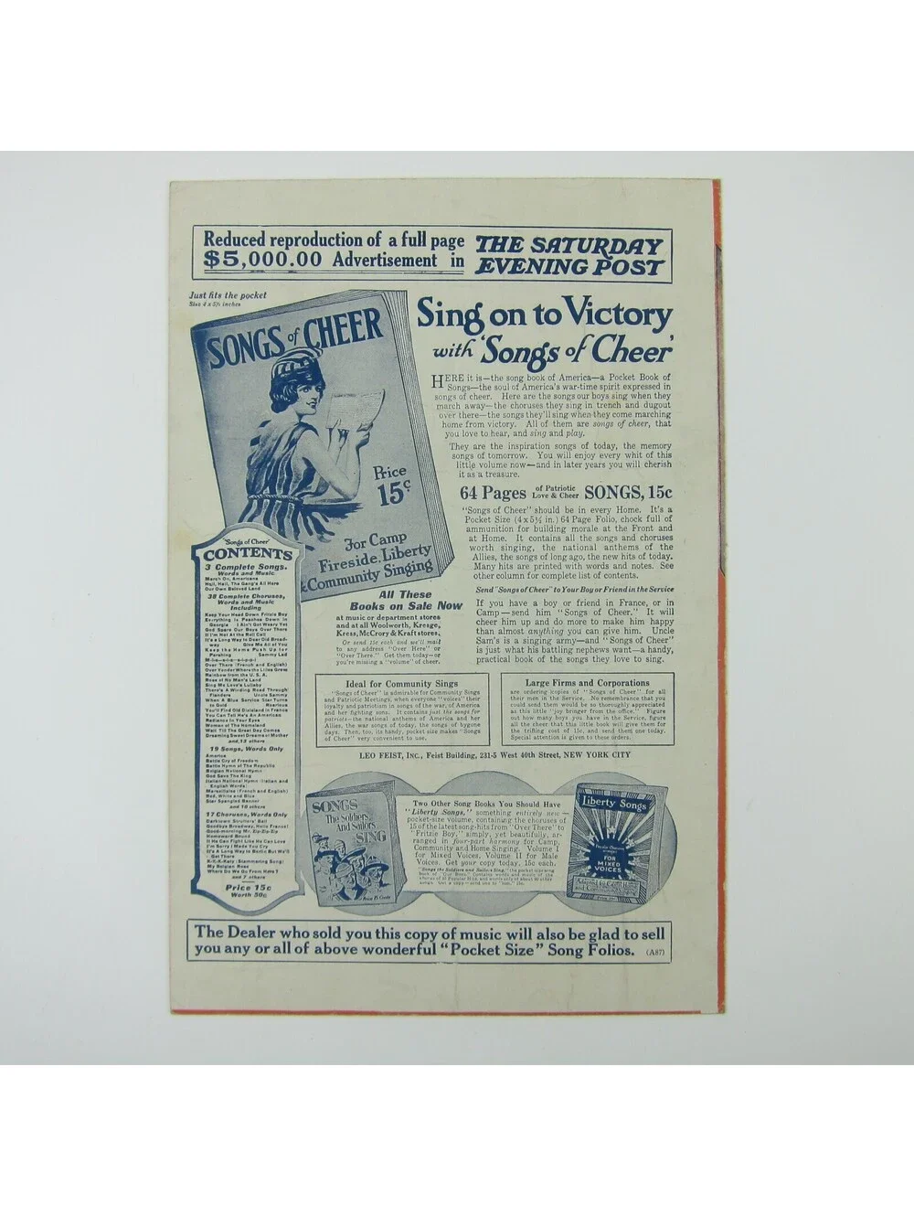 Sheet Music The Rose of No Mans Land Patriotic War Edition WWI Antique 1918